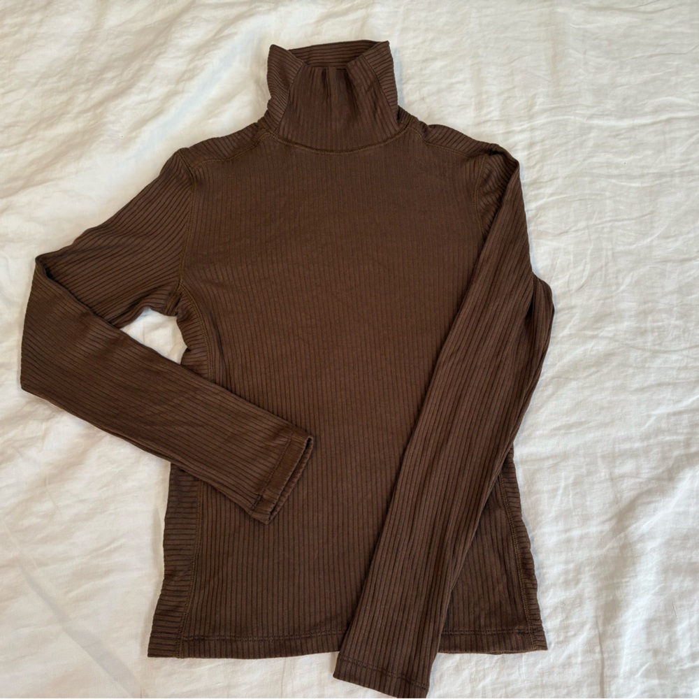 Madewell Chocolate Ribbed Turtleneck long sleeve tee